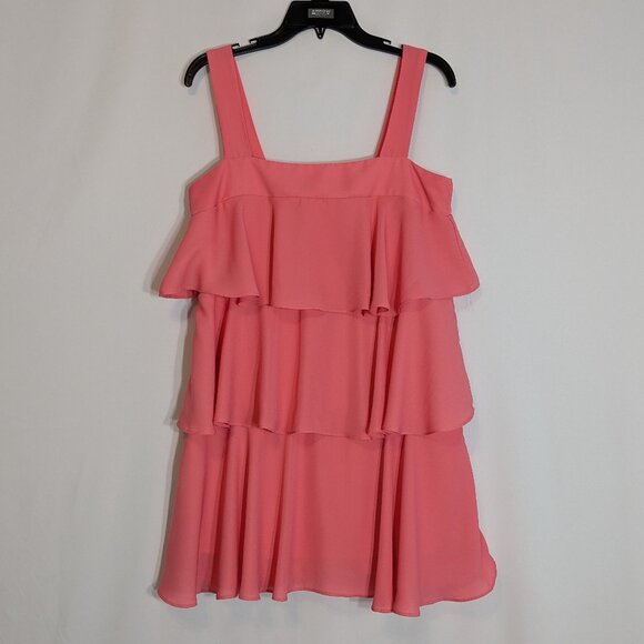 ADRIENNE Salmon Pink Chiffon Ruffle Tiered Mini Party Dress; Size S - Picture 1 of 4